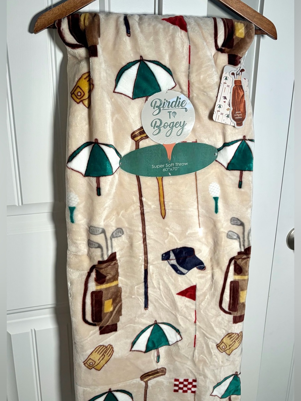 Golf Print Throw Super Soft - Cream & Green
